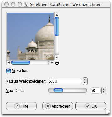 Eigenschaften für das Filter Selektiver Gaußscher Weichzeichner